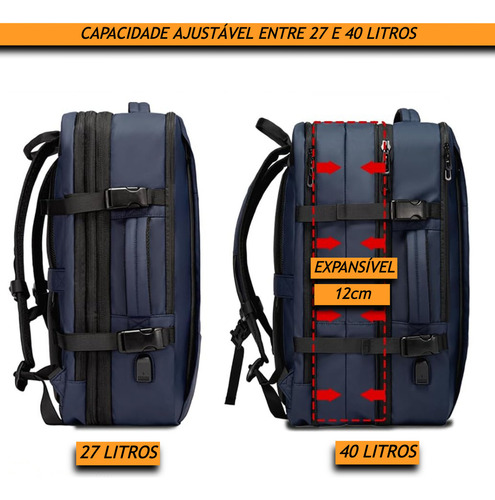 Bange Mochila Executiva Para Viagem Expansível Entre 27-40 Litros Cor Azul
