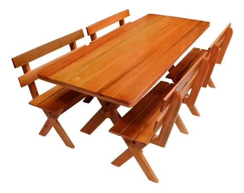 comprar Mesa Rustica + Madeira 2 Metros + Bancos + Eucalipto