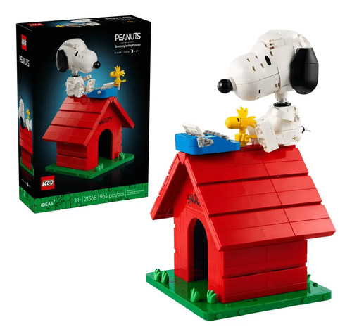 LEGO Ideas Peanuts: La Casita de Snoopy 21368; Incluye una figura articulada de Snoopy con diferentes escenarios y poses personalizables, Woodstock y accesorios; Idea de regalo; 18+