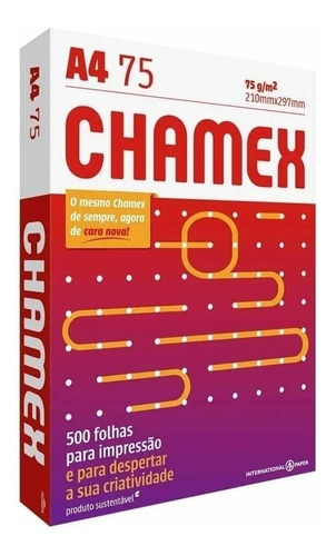 Papel Sulfite Chamex A4 75g caixa 5 pacote total 2500 folhas