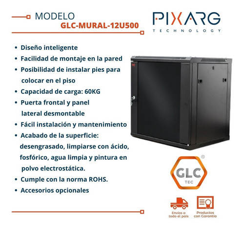 Imagen 2 de 10 de Rack Mural Soho 12 Unidades 19' Glc Interior Puerta Vidrio