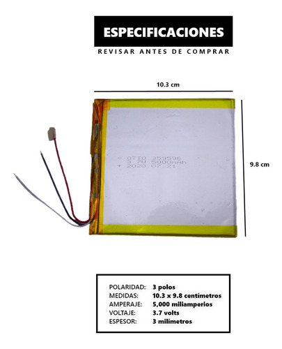 Pila Chica De Tablet 3.7 V 5000mah 3 Polos 