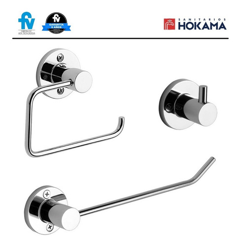 Imagen 3 de 10 de Kit Accesorios De Baño Juego Fv Percha Portarrollo Toallero