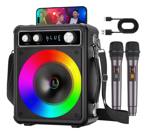 Máquina De Karaoke, Altavoz Bluetooth Portátil Con 2 Micrófo