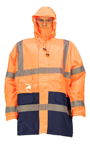 Campera Parka Reflectiva Combinado Naranja Y Azul