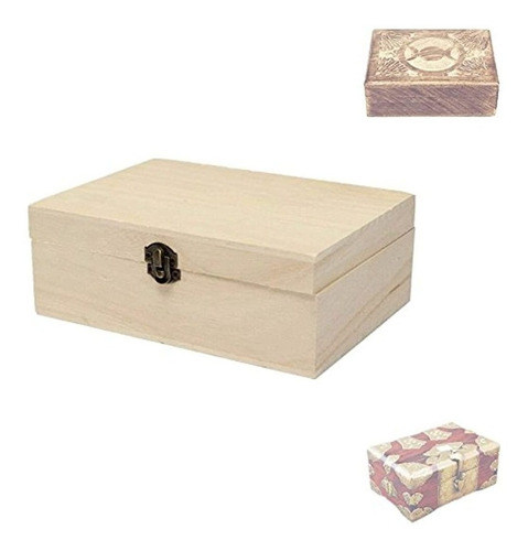 Caja De Madera Decorativa Con Tapa, 6.3 X 4.3 X 2.4 in