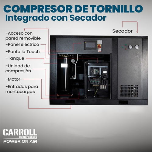 Compresor De Tornillo 10hp Con Secador Y Variador 39cfm