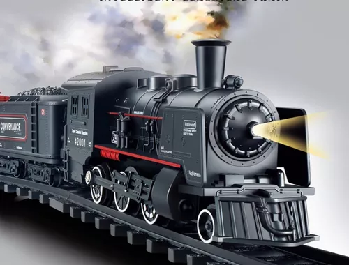 Conjunto de trem para crianças com luzes de fumaça e sons, trem de  brinquedo ferroviário elétrico com locomotiva a vapor En