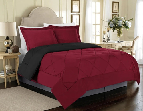 Imagen 4 de 8 de Edredón Matrimonial Rojo Negro Doble Vista 2fundas Almohadas