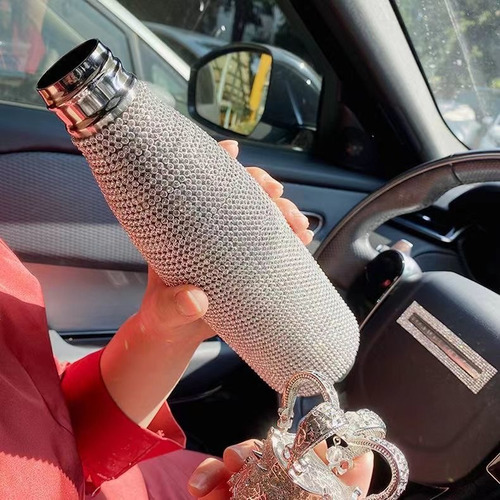 Taza Térmica Con Diamante Con Corona Plateada