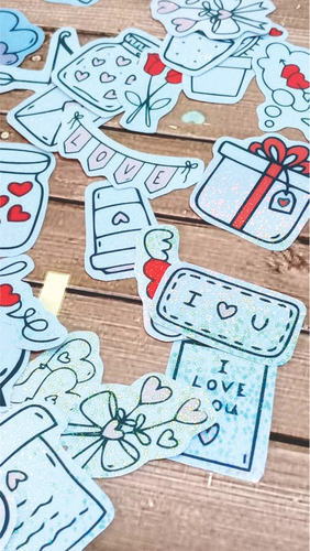Sobre Cajita Stickers Holograficos San Valentin Amor Enamora