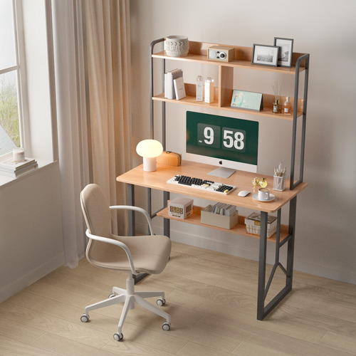 Lazydot Escritorio De Computadora Con 2 Estantes Mesa De Estudio Con Estructura Metálica Escritorio De Trabajo Para Oficina Y Hogar diseño Minimalista Moderno 120×60×150cm color Madera