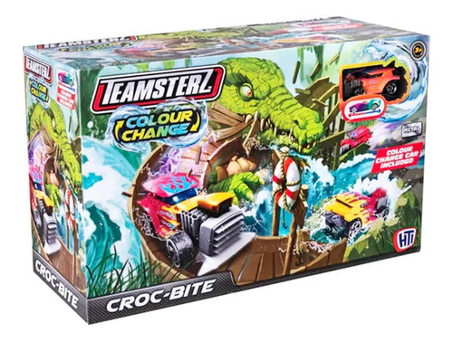 Imagen 2 de 4 de Pista Lanzador Teamsterz Bite Con Vehículo Cambia Color Color Croc Bite