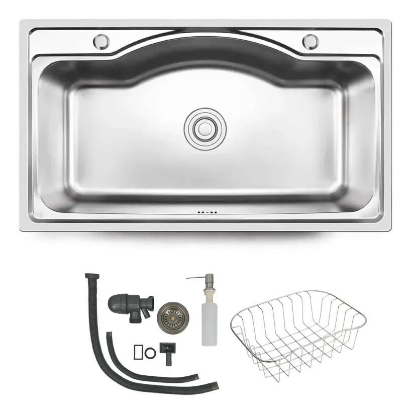 Bacha Cocina Pileta Acero Inoxidable 68cm Con Accesorios Plateado