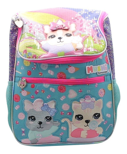 Mochila escolar Mushi Simones de 16 polegadas, cor azul claro