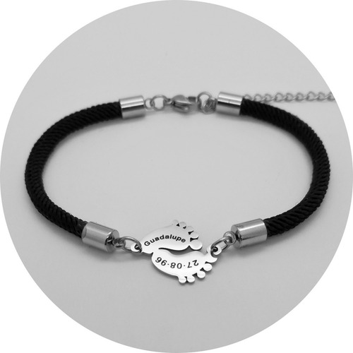 Imagen 1 de 5 de Pulsera Piecitos Acero Grabado Láser Personalizado 1145·46