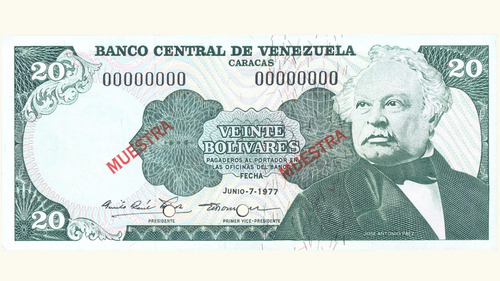 Venezuela, 20 Bolívares, Junio-07-1977, Serie 8, Unc. 