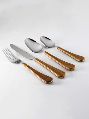 Set De Cubiertos X24 Piezas Wood Krons Acero Inox