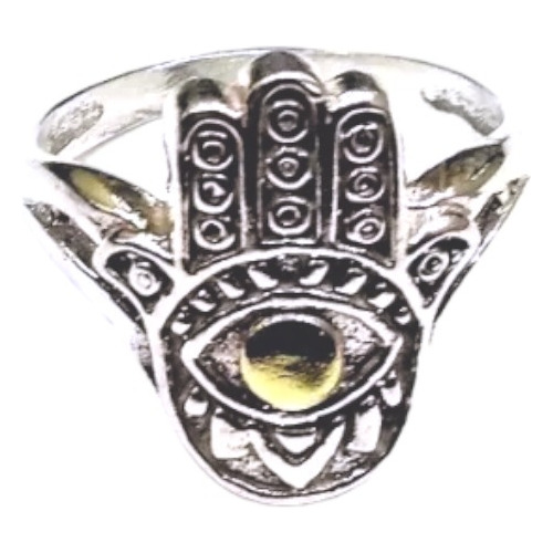 Anillo Mano Fátima Hamsa Plata 925 Y Oro