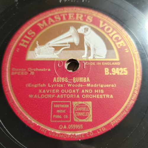 Pasta Xavier Cugat Waldorf Astoria Or 9425 Master Voice C609