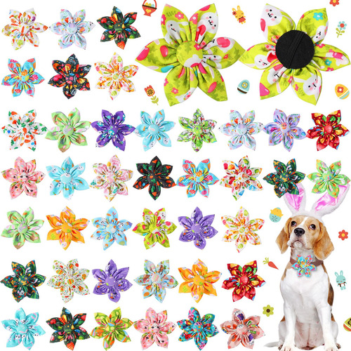 60 Piezas De Collar De Perro Con Flores A Granel Coloridas C