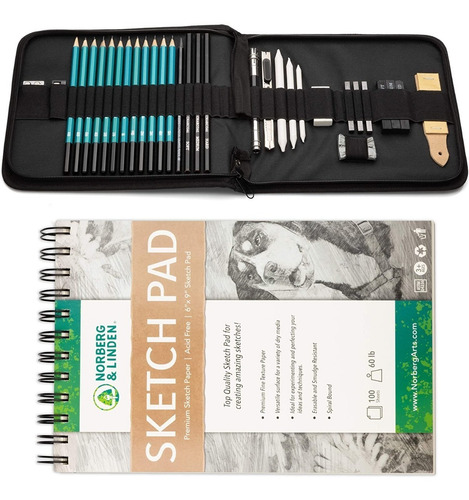 Set De Dibujo Drawing Set Xl 32 Piezas / Lapices Y Cuaderno