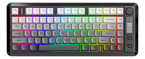 Teclado Free Wolf M75 Rgb Inalámbrico Bluetooth Con Pantalla Negro