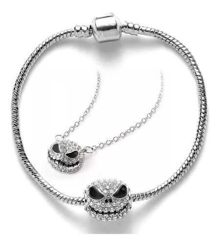 Collar Y Pulsera Tipo Pandor De Jack Skellington Plateada 