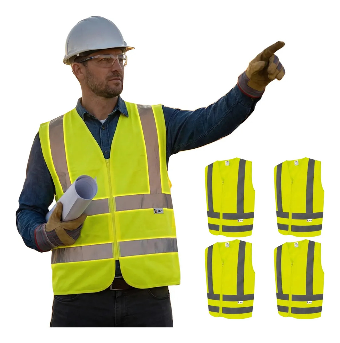 Kit 4 Coletes Refletivos Amarelos para Segurança Kalipso