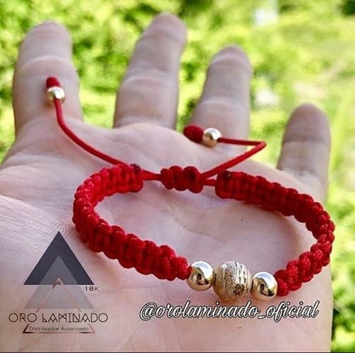 Pulseras Manillas Pareja Hilo Rojo Y Oro Laminado Balin Oro