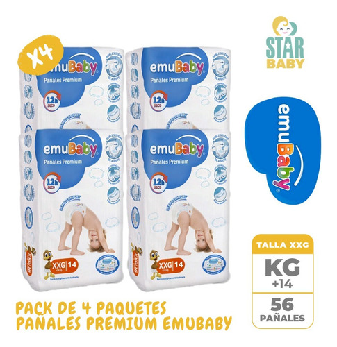 Pañales Emubaby Premium Talla Xxg 14 Uni Promo X4 56 Uni 