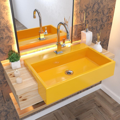 Cuba De Semi-encaixe P/banheiro Xrt550 Retangular Colorida Cor Amarelo