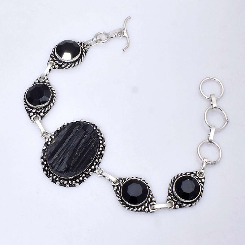 Pulsera En Plata 925 Con Turmalina Negra Y Onix