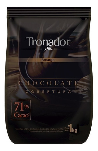 Chocolate Cobertura 71% Cacao Tronador X 1 Kilo Lodiser