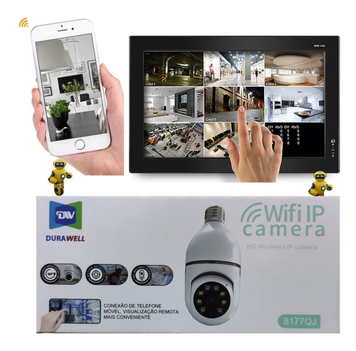 Imagem 5 de 7 de Kit 02 Cameras Ip Smart Wi-fi Visão Noturna Bocal E27