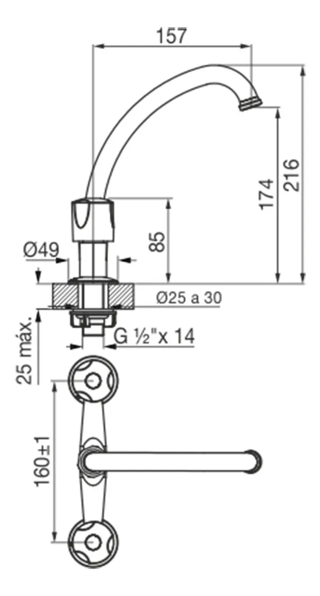 Griferia Para Cocina Fv Pampa De Mesada Cromo 413/b6 Acabado Cromado