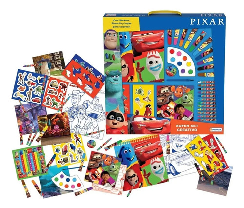 Super Set Creativo De Arte Pixar Marcador Lapiz Stickers