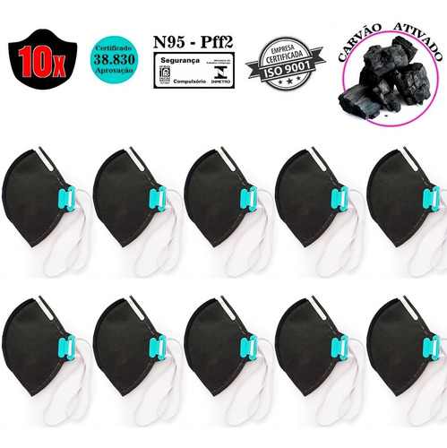 Kit 10 Mascara N95 Proteção Respiratória Pff2 Carvão Ativado