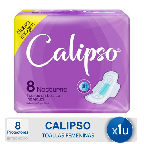 Imagen 1 de 5 de Toallas Femeninas Calipso Nocturna Con Gel Alas 8u