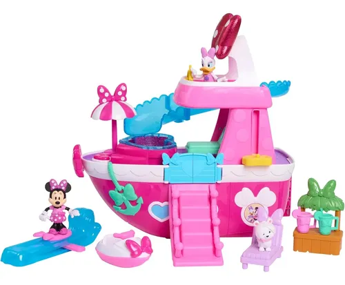 Just Play Minnie Mouse Bowdazzling Yacht-Spielset – 14-teilig, Mit Licht, Sound, Farbwechsel-Outfits, Pool, Rutsche & Zubehör – Für Kinder Ab 3 Jahren