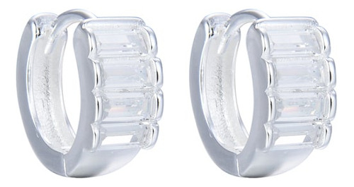 Aros Aritos Argollas Huggies Con Piedras Baguette Plata 925