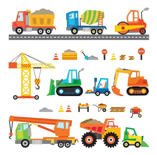 Decowall Ds-8012 Construction Site Cars Island Kids Wall Sti