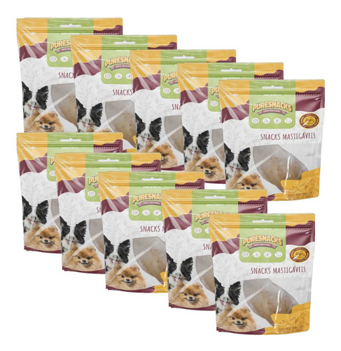 Kit 10 Petisco Cachorro Orelha Bovina Snacks Puresnacks