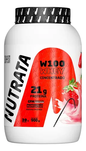 W100 Whey Concentrado Pote 900g Morango Nutrata