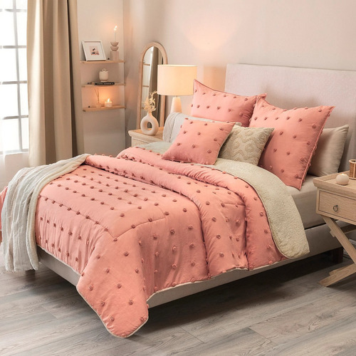 Edredón Cobertor King Xl Borreguita Austral Roseta Rosa