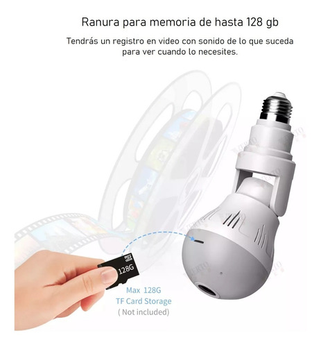 Imagen 7 de 9 de Camara Wifi Lampara Espia 360 1080 Hd C/ Audio Bidireccional