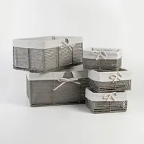 Comprar Set X5 Canastos Rectangular Mimbre Yute Con Tela Green Bazar