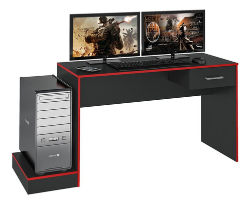 Mesa Gamer Com 1 Gaveta E Suporte De Cpu Multimóveis Cr25205 Cor Preto/Vermelho