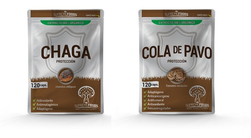 Kit Hongo Cola De Pavo Y Hongo Chaga 120 Caps/cu. Premium