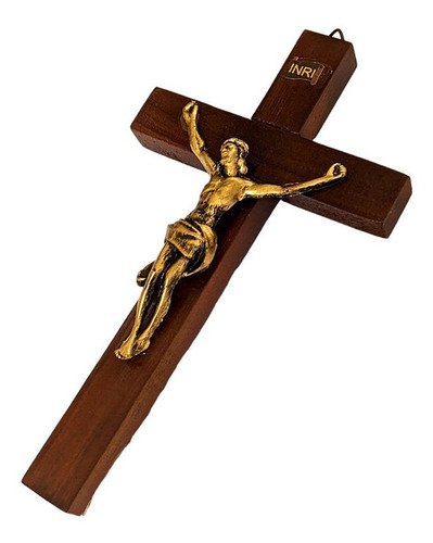 Crucifixo Parede Pequeno Pinus Cruz De Mão Pequeno 15,5cm Cor Marrom
